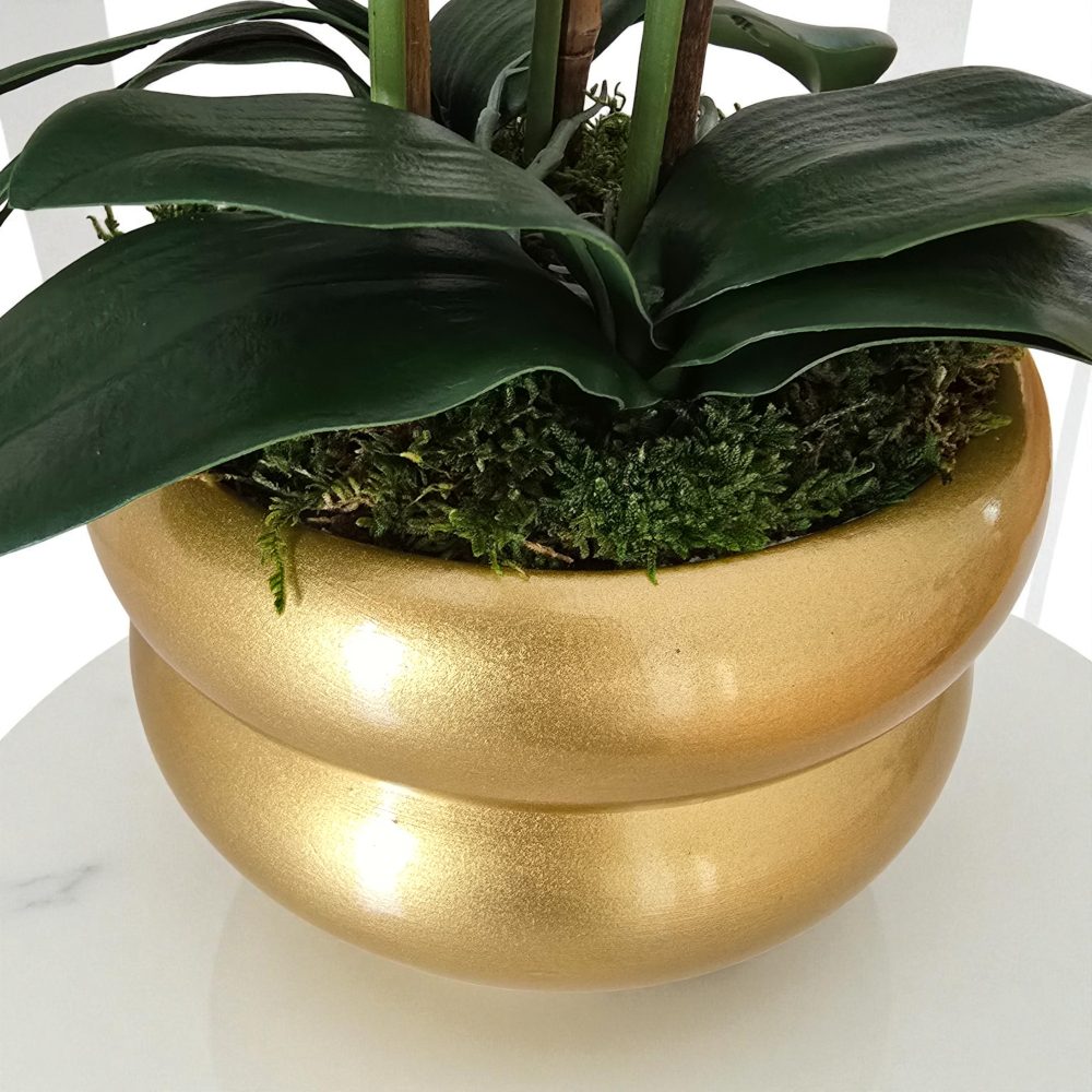 Arranjo de orquídeas em vaso de cerâmica dourado Lumina - Image 2
