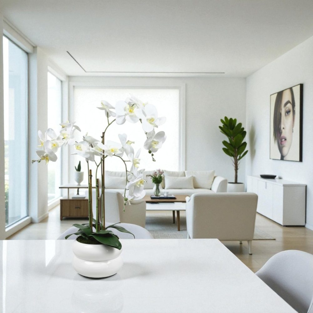 Arranjo de orquídeas em vaso de cerâmica branco Lumina - Image 3