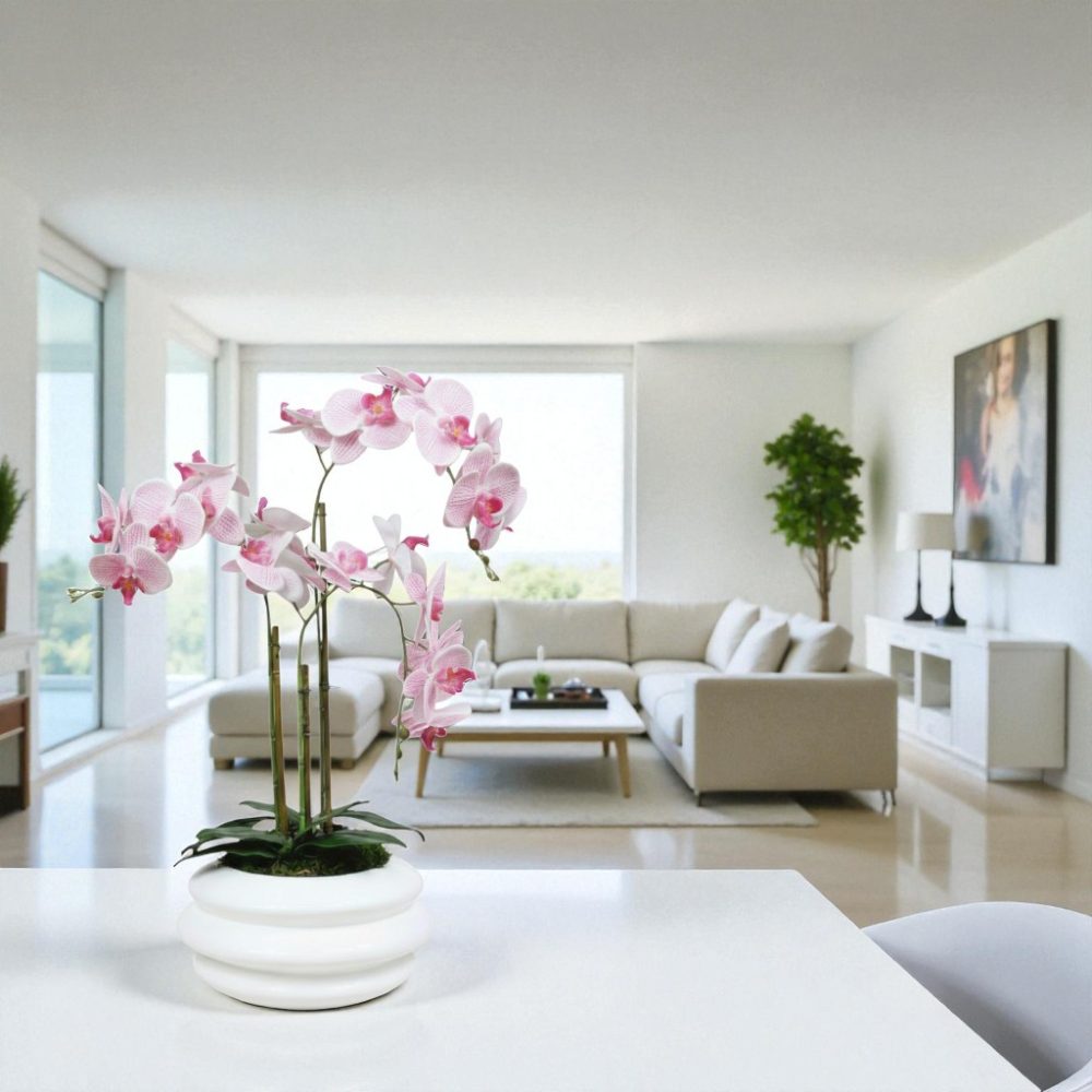Arranjo de orquídeas em vaso de cerâmica branco Solene - Image 5