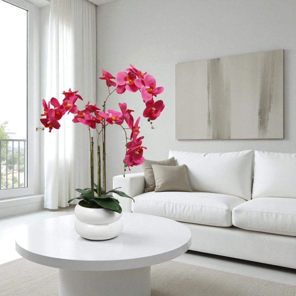 Arranjo de orquídeas em vaso de cerâmica branco Lumina - Image 4